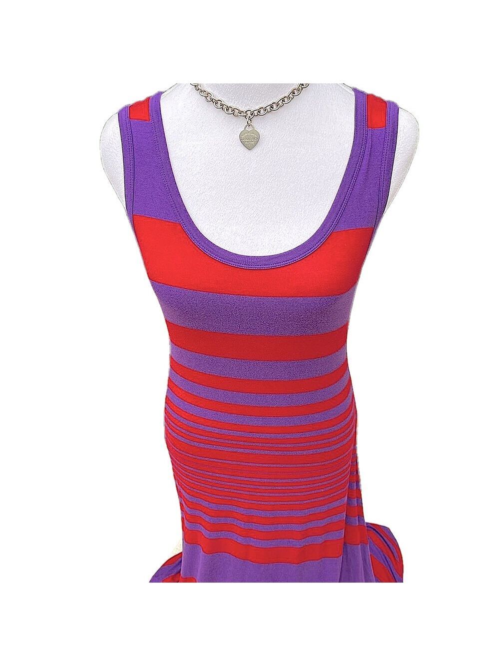 Purple + Red Color Block Stripes Maxi Dress Size 6 - Picture 3 of 9